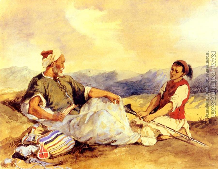 Eugene Delacroix : Two Moroccans Seated In The Countryside